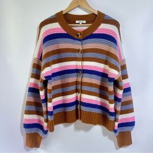 Madewell Striped Springview Cardigan Sweater in Coziest Yarn striped brown pink